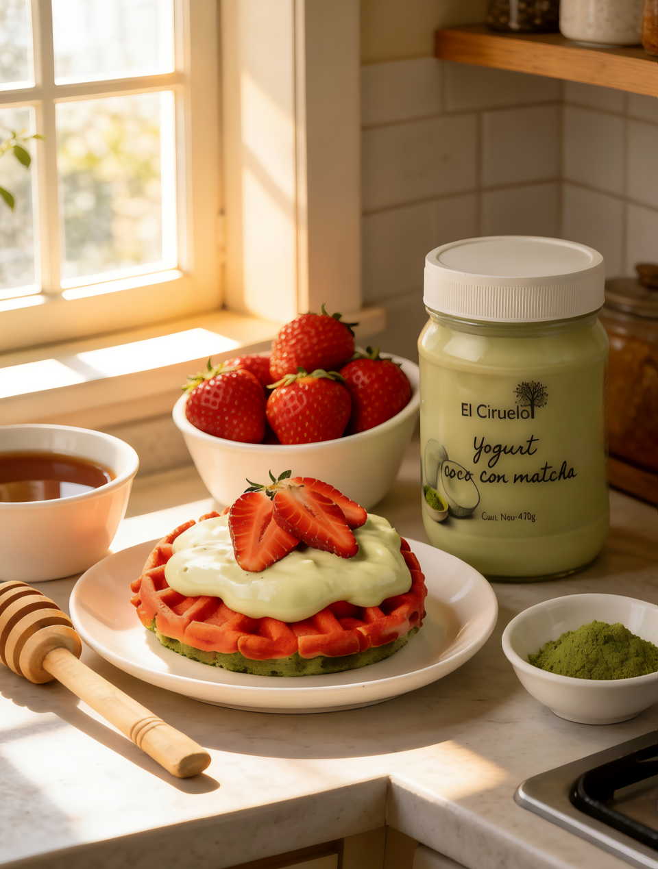🧇🍵 Waffles Proteicos con Yogurt de Coco y Matcha